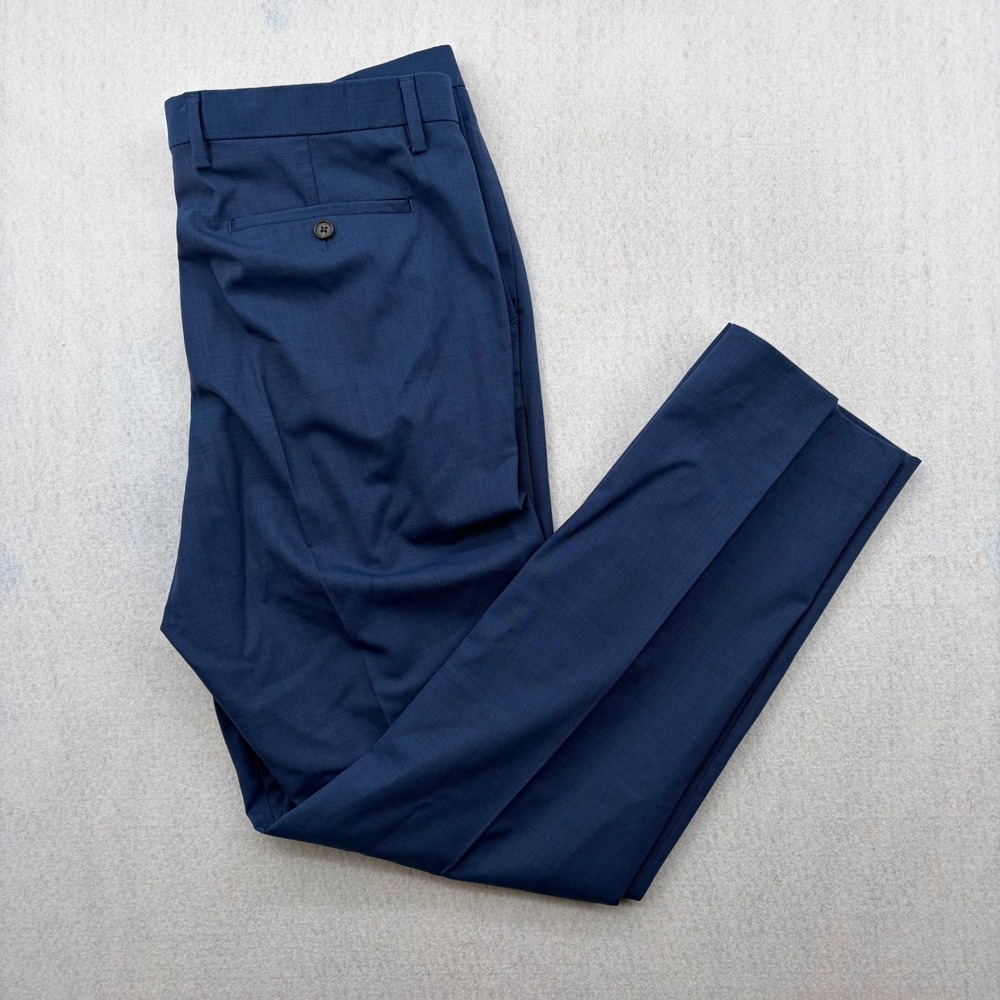 Banana Republic Mens 36x32 Blue Slim Fit Stretch Wool Dress Pants Stain Resist